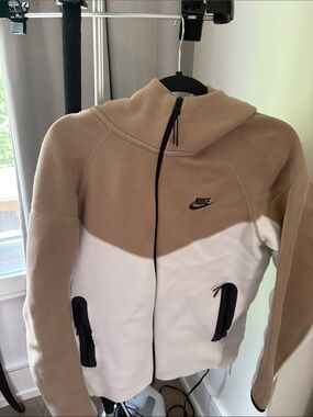 Nike Tech Two-Tone Full-Zip Hoodie — Tan and White